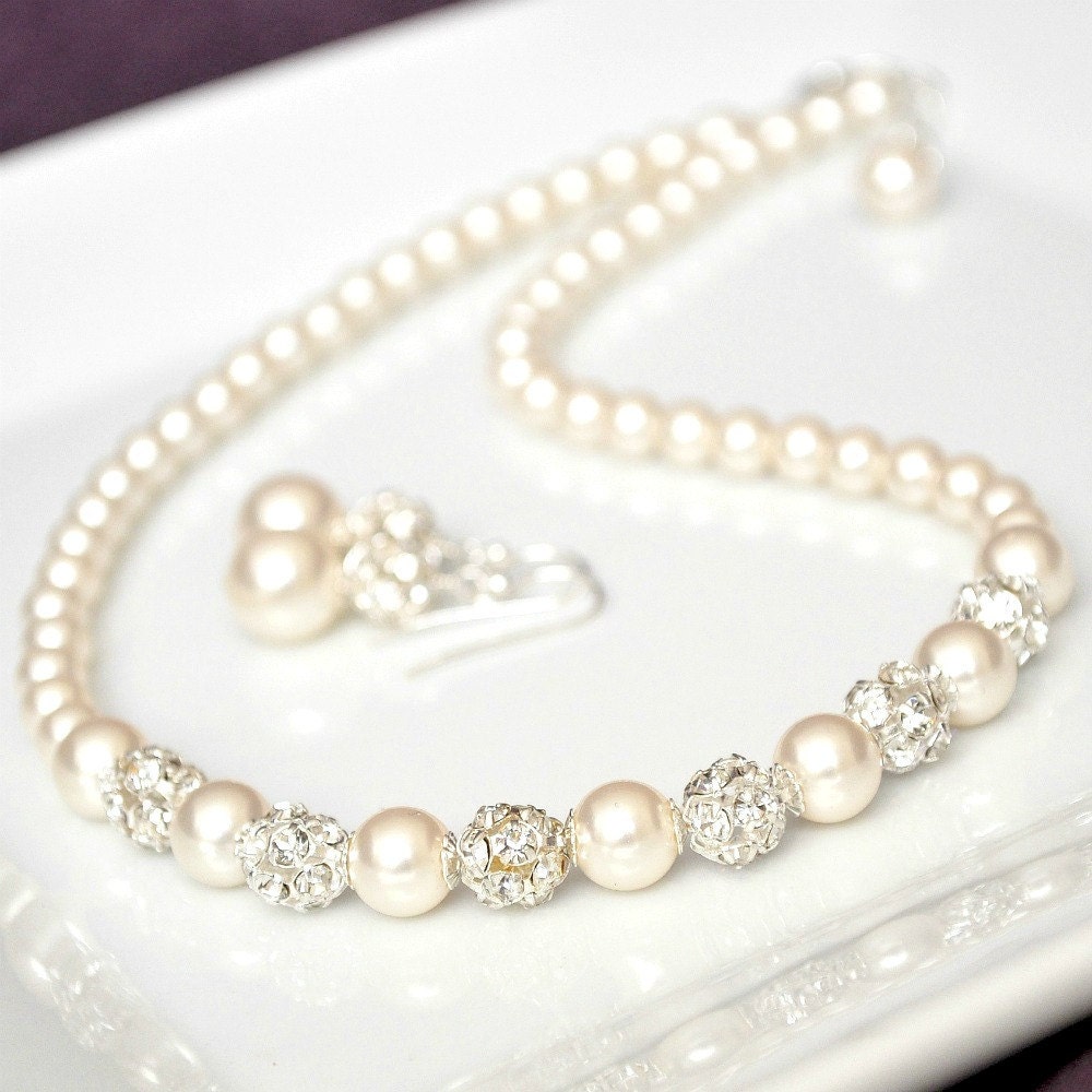 Wedding Jewelry SET, Pearl Wedding Jewelry SET, Art Deco Rhinestone Wedding Jewellery