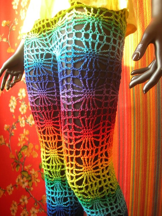 Rainbow Spiderweb Crochet Pants