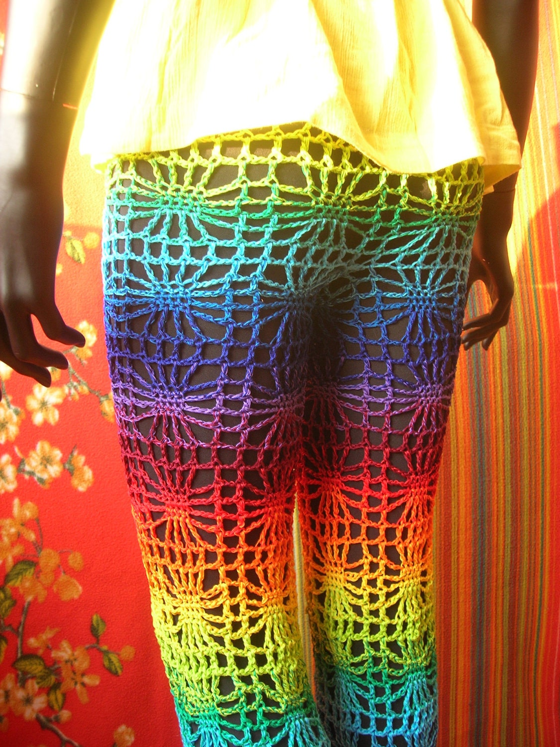 Rainbow Spiderweb Crochet Pants