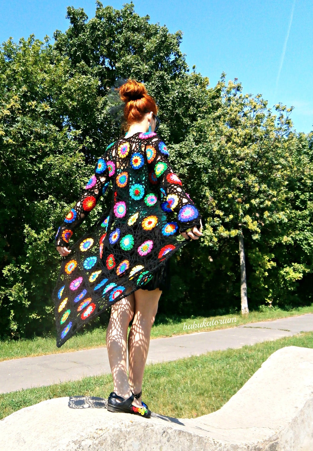Abstract Pop Art Crochet Cardigan