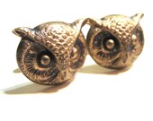 Owl Head Cuff Links - Antiqued Brass - woodland - nature - animals - graduation - fathers day - birthday