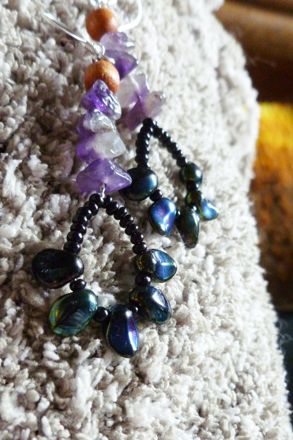 Amethyst Dangle Leafy Earrings