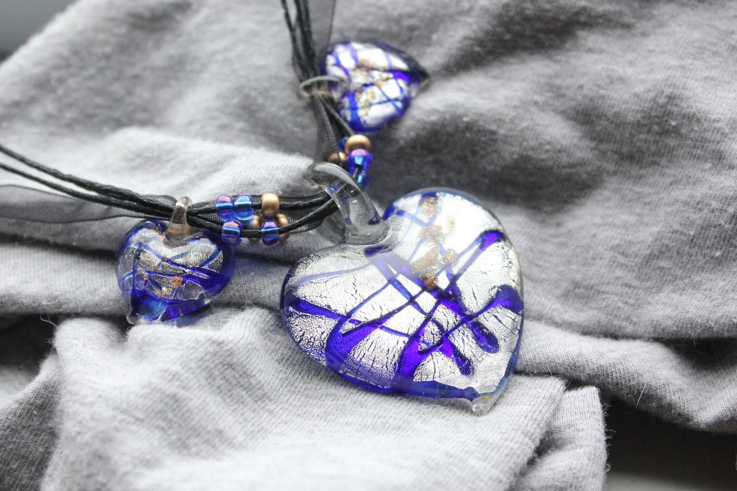 Blue Heart Murano Glass Pendant Necklace
