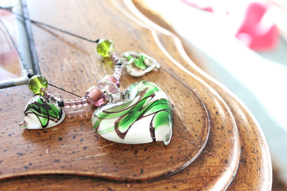 Green Heart Murano Glass Pendant Necklace