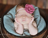 Rose Headband Custom Crocheted Skinny Elastic--The Rosa Headband Collection--Baby, Toddler, Child
