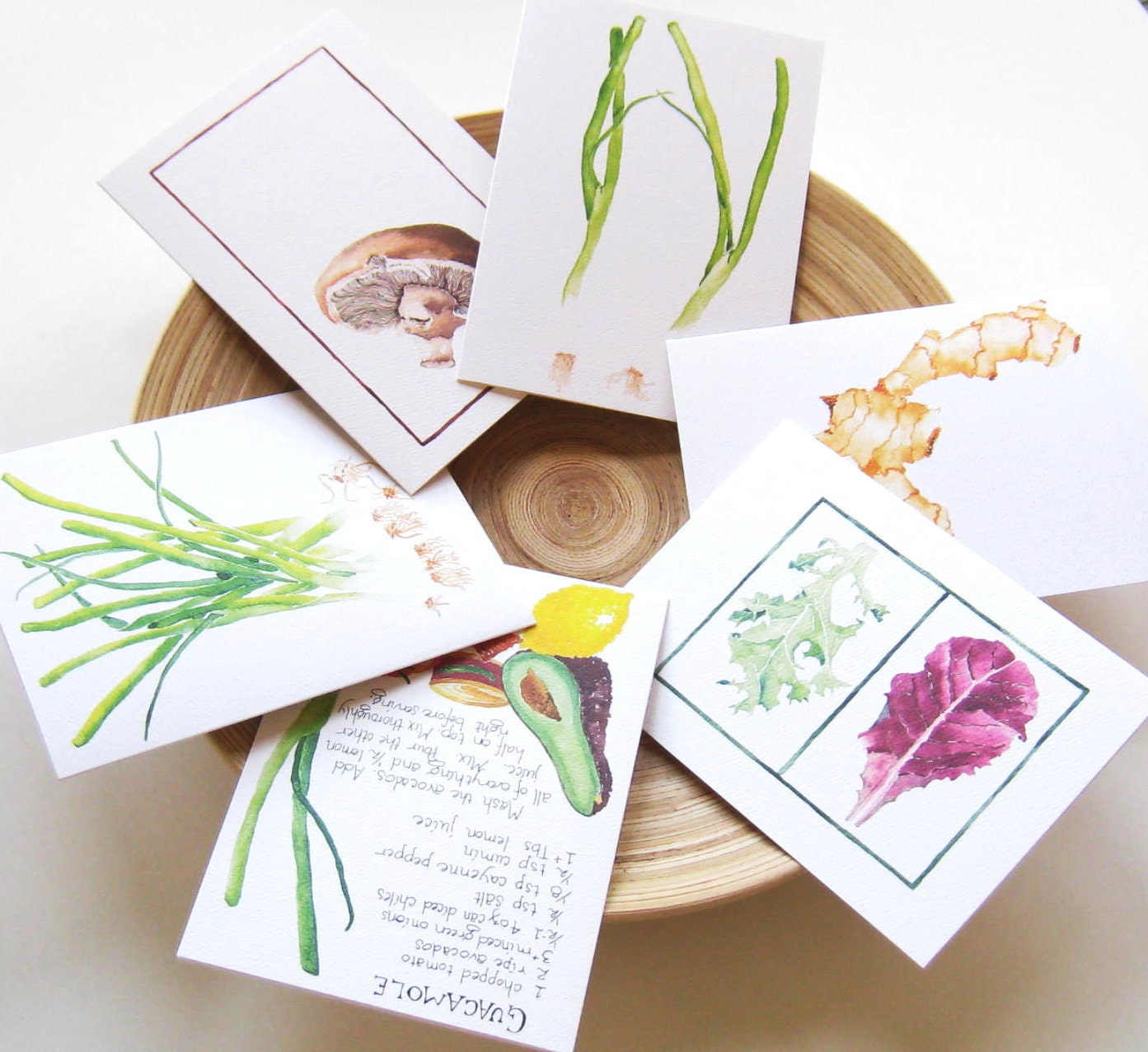 Vegetable Portrait Art Cards, set of 6 cards with envelopes