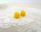 Tiny Lemon Yellow Rosebud Stud Earrings