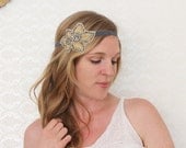 The Lucille - Large Champagne and Silver Flower Headband