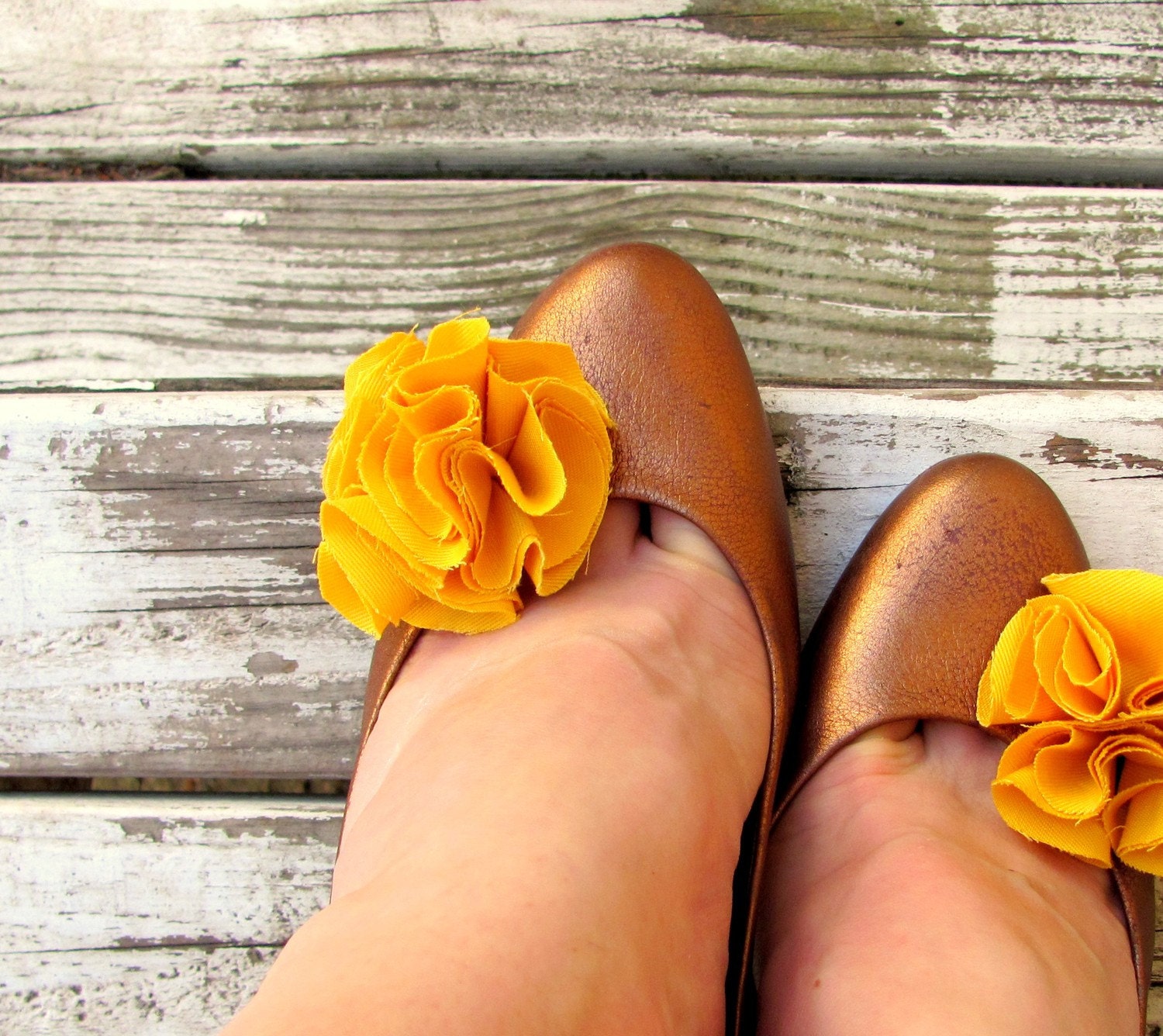 Golden Yellow Flower Shoe Clips