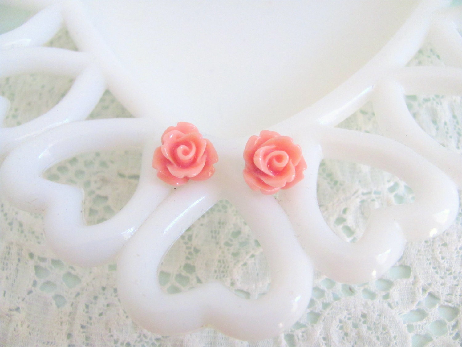 Tiny Rosy Pink Rosebud Stud Earrings