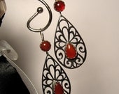 Carnelian copper and sterling earrings in teardrop peacock design