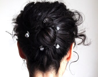 Silver Gray hair pins  dove gray silk hairpins  set of 5 hair clips  vintage silk gray beads  Last set of 5