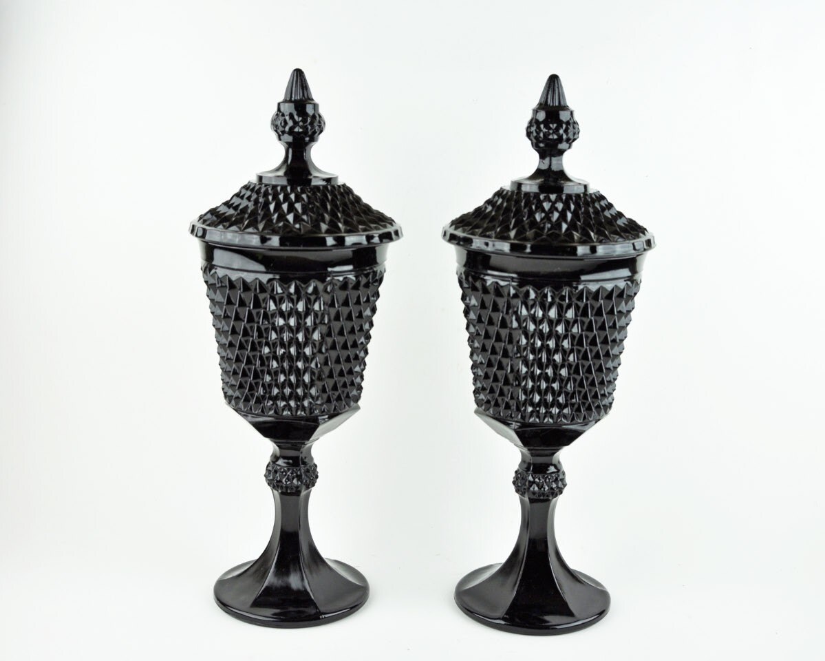 Vintage Black Milk Glass Hobnail Urn with Lid by HavenVintage