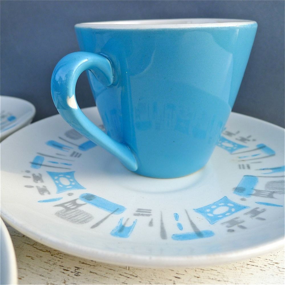 Vintage Blue Heaven Tea Cups and Saucers Set of 3
