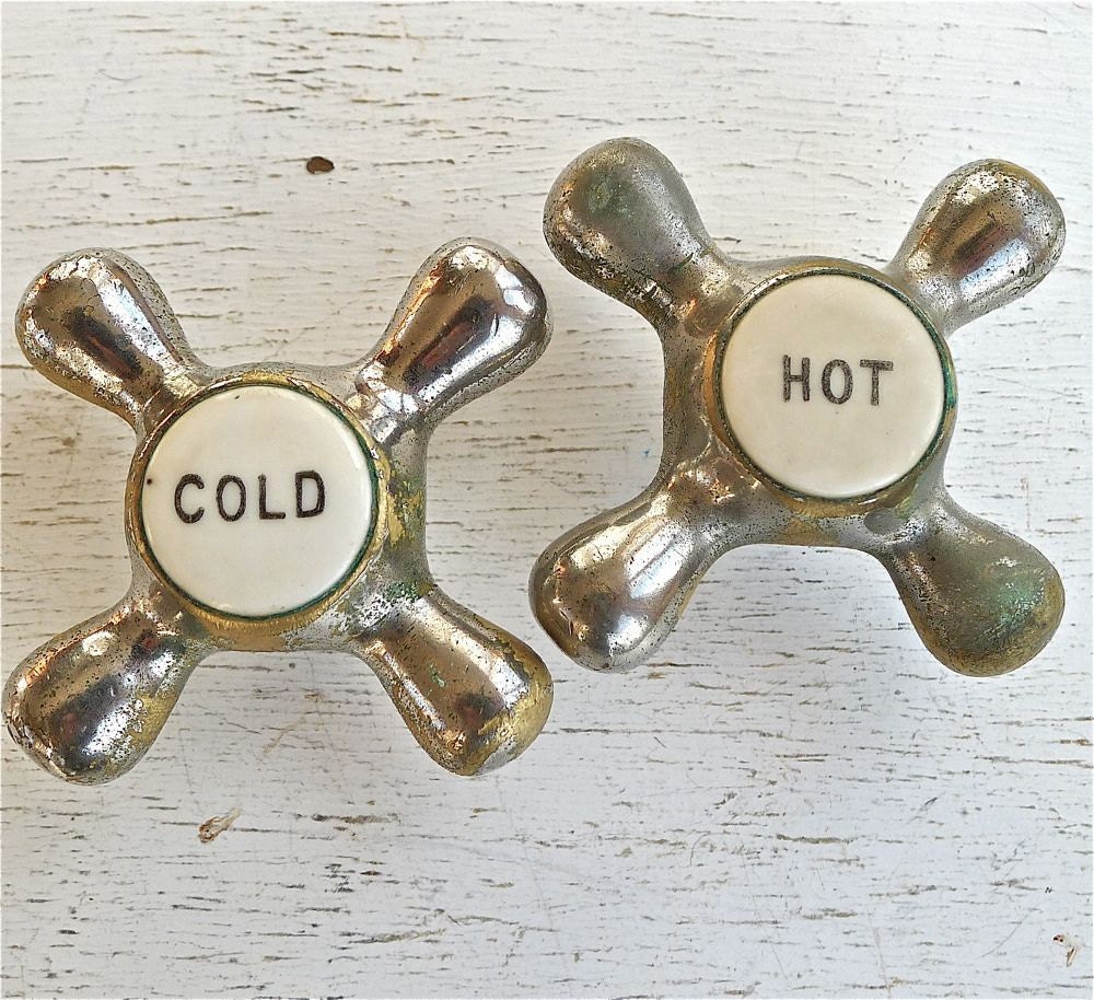 enamel tumblers Vintage Antique by Hot Handles Faucet twolittleowls Cold