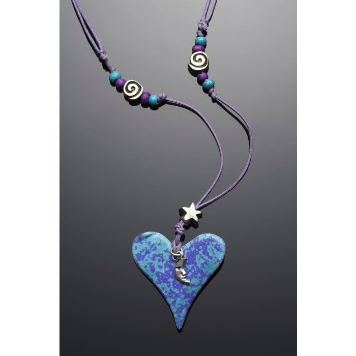 Heart Star Necklace Silver Moon Ceramic Purple Handmade love romantic Mother's Day Heart Jewelry gift favor