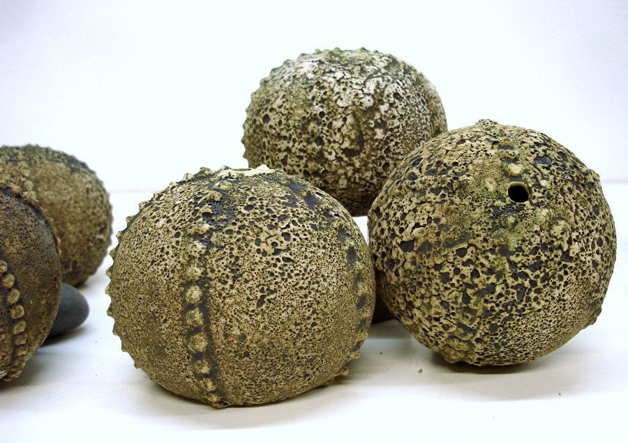 Spike Ceramic Textured Sea Urchin Wheel thrown smoked fired texture Nautical mantle art modern minimalist sun beach gift