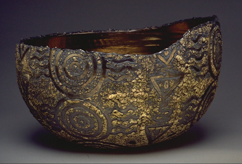 Geode Bowl Ceramic Rare Collector's Unique Handmade Large Irregular BRONZE copper gold glaze Modern Minimalist beach wedding gift OOAK