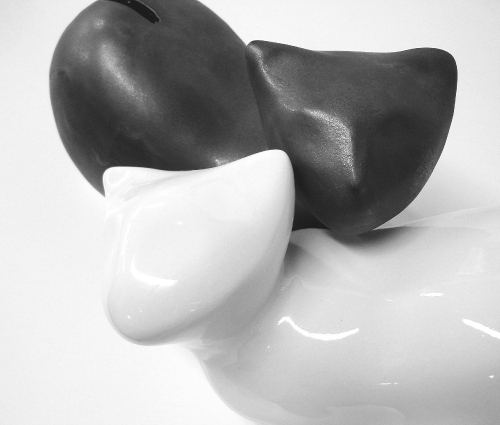 Black and White Cat Handmade ceramic Modern Mid century Eames style era vintage design Kitty Money Bank, Piggy Bank