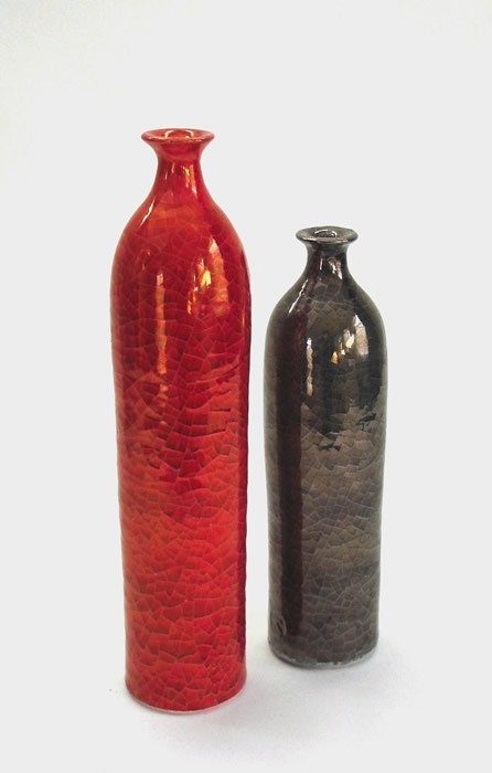 Red Home Decor, Wheel thrown ceramic Bottle, Instant Modern, Decorative Pottery vase Straight Housewares Handmade clay