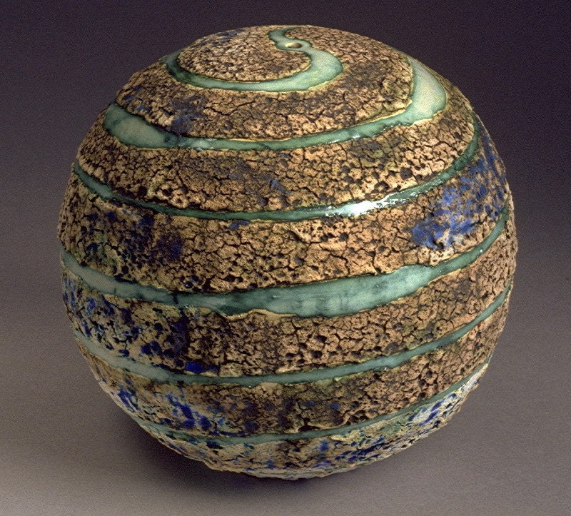 Planet Sculpture from my Pleiades Art Series Large Wheelthrown Splere wheel thrown Stoneware Avant Garde Textured