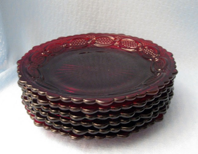 Ruby Red Avon Cape Cod Dessert Plates 6 by WrappedRoundMyFinger