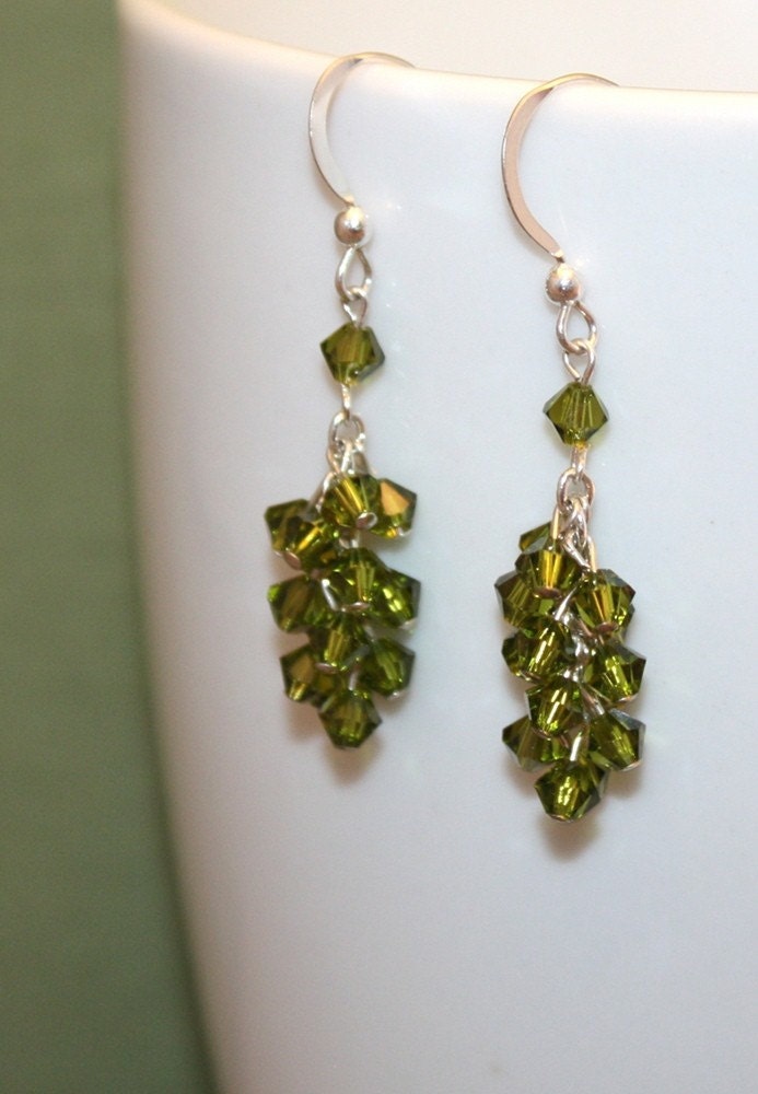 Olive Green Swarovski Crystal Cluster Earrings