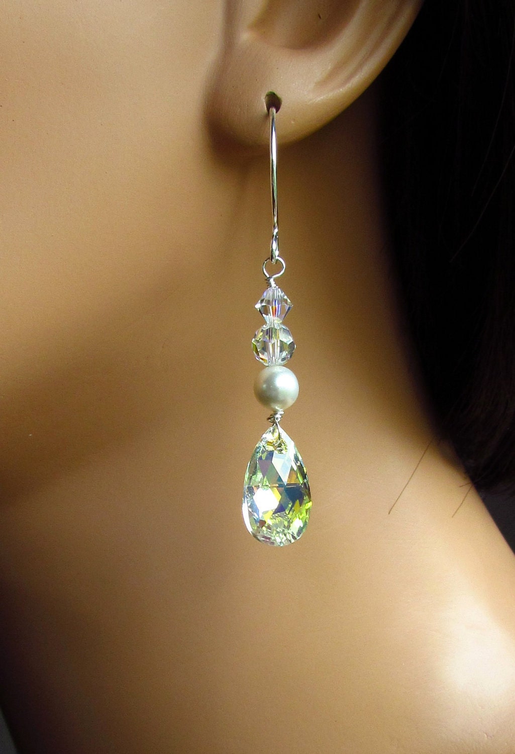 Swarovski Crystal Pear Drop Earrings, Wire Wrapped, Sterling Silver