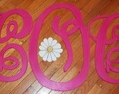 Set of wood monogram letters with painted daisy Wood monogram measures 20 24 20
