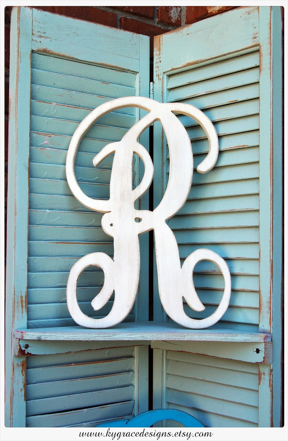 One color Handpainted distressed 24inch wood letter in monogram font Or font of your choosing I can cut any font from fontyukle