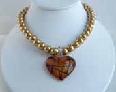 Red and Gold Heart Pendant Necklace, Heart Necklace, Valentine's Day Gift For Her - Warm Heart
