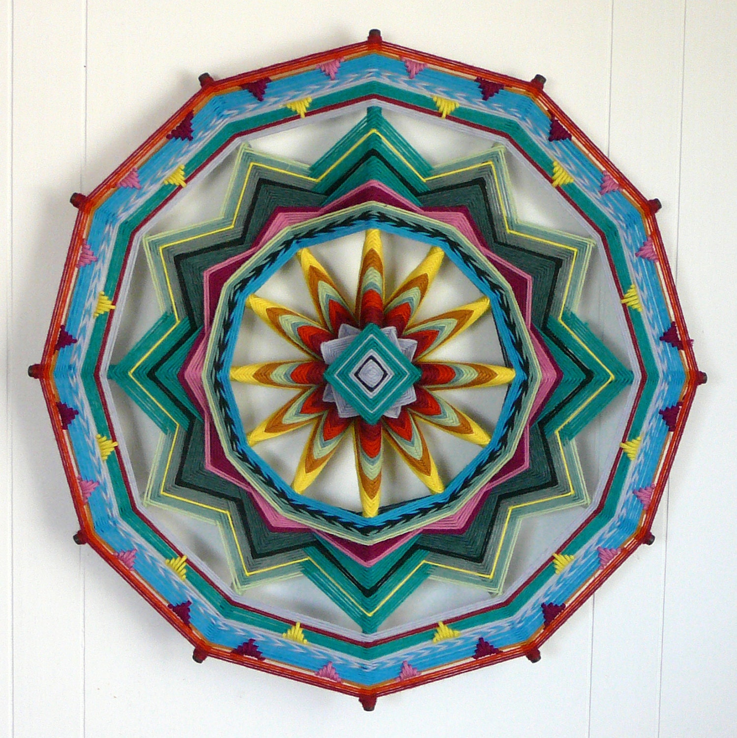 Sunshine Love, an 18 inch, 12-sided, Ojo de Dios, in stock