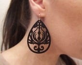 Wood Earrings - Black Garden - Intricately Carved/Cut Wood Earrings - Black - Gifts for Her Under 20 - Hostess Gift