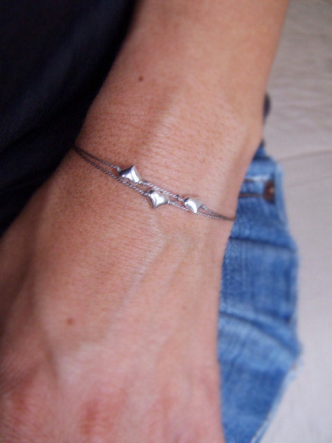 Tiny Puffy Silver Hearts Trio - Simple/Modern Bracelet - Friendship Bracelet - Memory Bracelet - Sister Gift - Keepsake