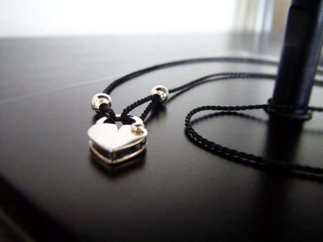 Silver Heart Necklace - Personalized Necklace - Lock Me Up - Commitment Jewelry - Working Heart Padlock Necklace - Black