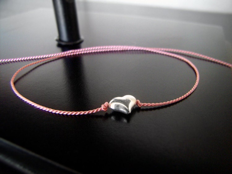 Wish Bracelet - Friendship Bracelet - Tiny Puffy Silver Heart - Coworker Gift - Babysitter Gift