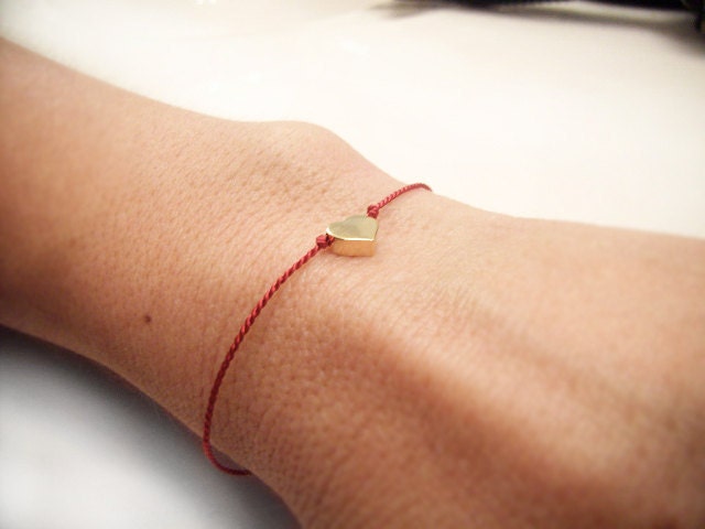 Tiny Gold Heart Bracelet - Follow Your Heart Friendship Bracelet - Red - with clasp
