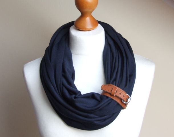 Infinity Fashion Circle Scarf Shawl Loop with leather clasp bracelet jersey marine style scarf