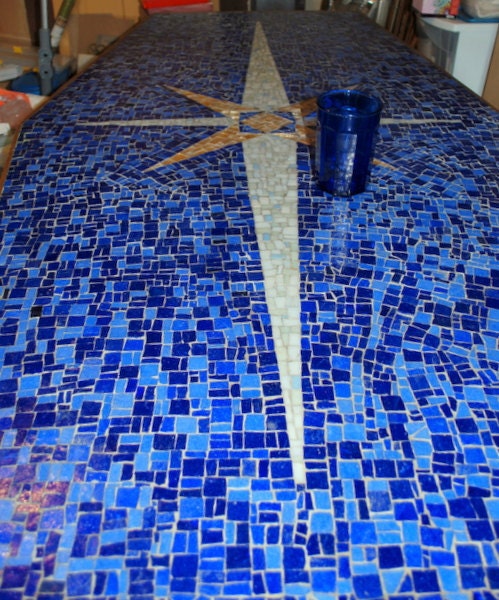 Azur Mosaic Star Dining Room/Coffee Table made by my parents in 1955.  Mosaic & Stained Glass Table