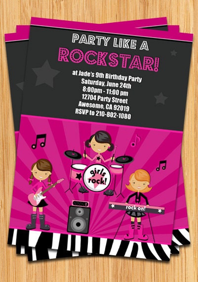 Girls Rock Star Birthday Party Invitation Il_570xn