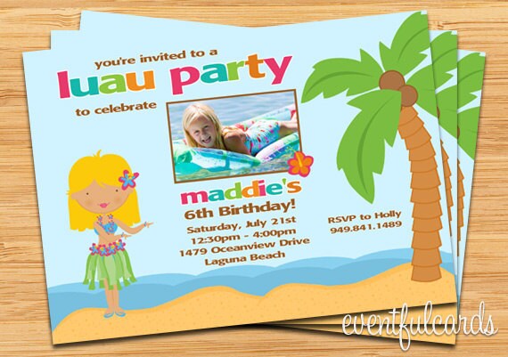 Luau Birthday Party Invitation - Blond Girl Il_570xn