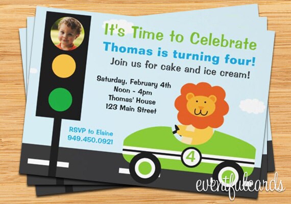 Kids Lion Race Car Birthday Party Invitation Il_570xn