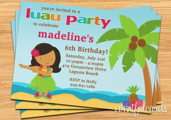 Luau Birthday Party Invitation - Dark Haired Girl Il_570xn