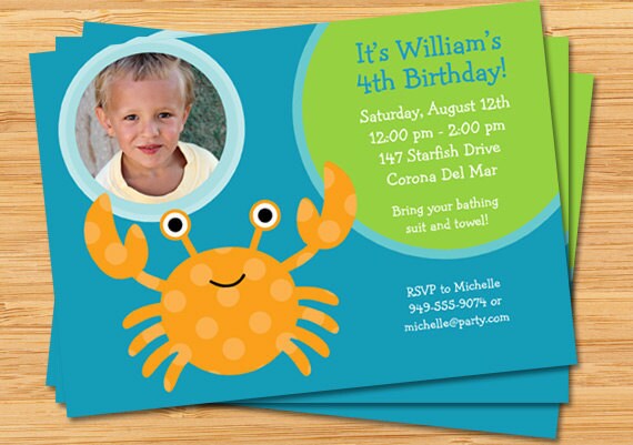 Cute Crab Birthday Party Invitation - Customize with your Child's Photo Il_570xn