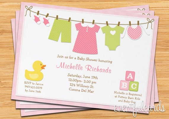 Adorable Pink Baby Shower Invitation - Laundry, Rubber Ducky and ABC Blocks Il_570xn