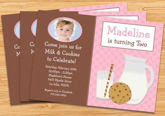 Milk and Cookies Birthday Party Invitation for Girl Il_570xn