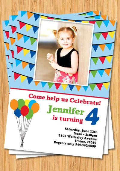 Balloon Birthday Party Invitation with Photo Il_570xn