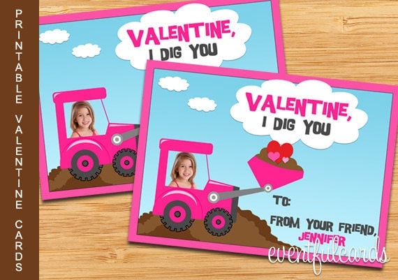 Printable Valentines Day Cards for Kids - Construction Trucks - DIY Il_570xn