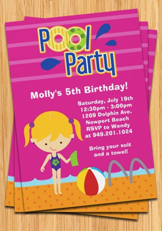 Kids Pool Party Birthday Invitation Il_570xn