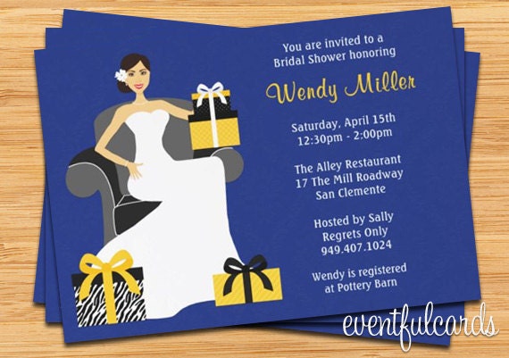 Navy and Yellow Bridal Shower Invitation - 5x7 - Printable